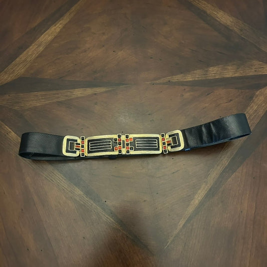 Judith Leiber Black Belt with Gold/Red/Black Buckle