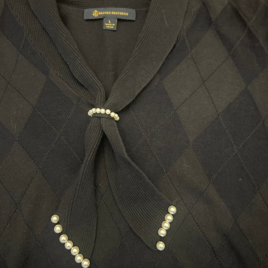 Brooks Brothers Short Sleeve Shawl Neck Sweater with Added Pearl Details