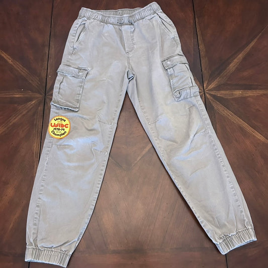 No Boundaries Elastic-Ankle Olive Cargo Pants with Vintage Bowling Patch