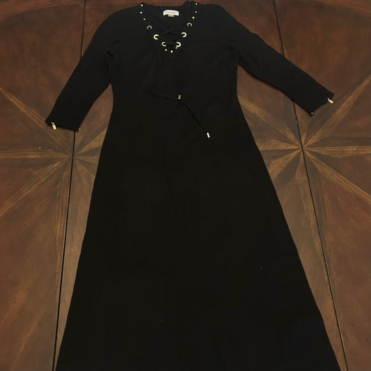 Black Calvin Klein Sweater Knit Dress with Lace-up Collar