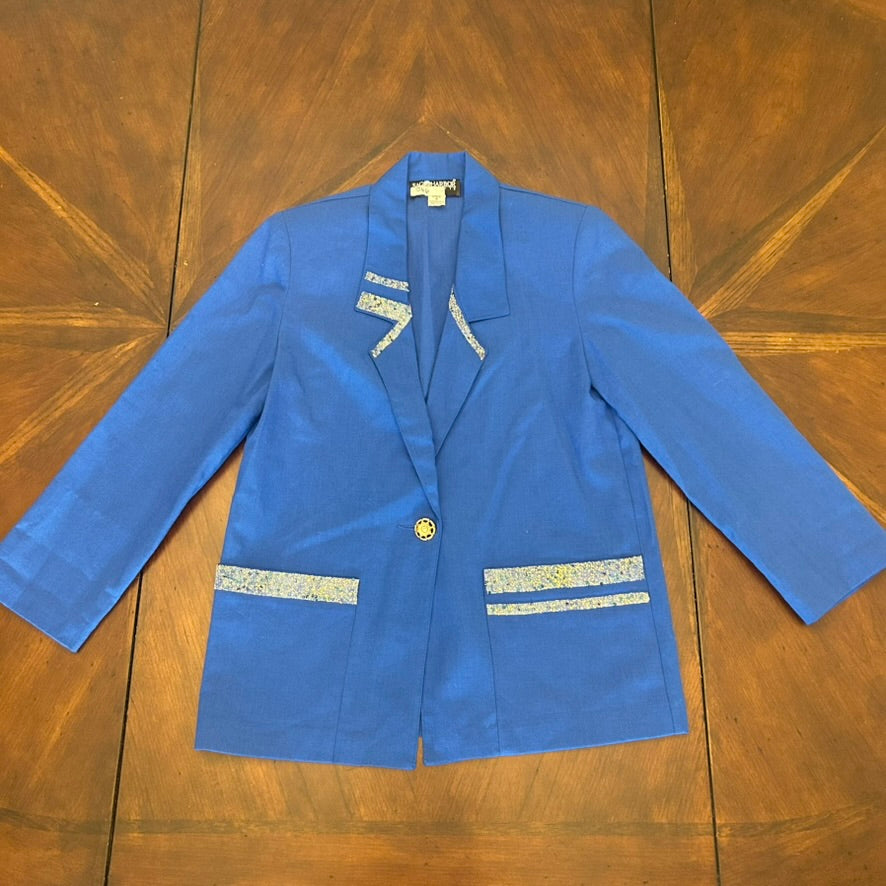 Sag Harbor Petite Royal Single-Breasted Notch Blazer with Sparkle Trim