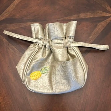 Metallic Drawtring Bag with Hand-Painted Pineapple