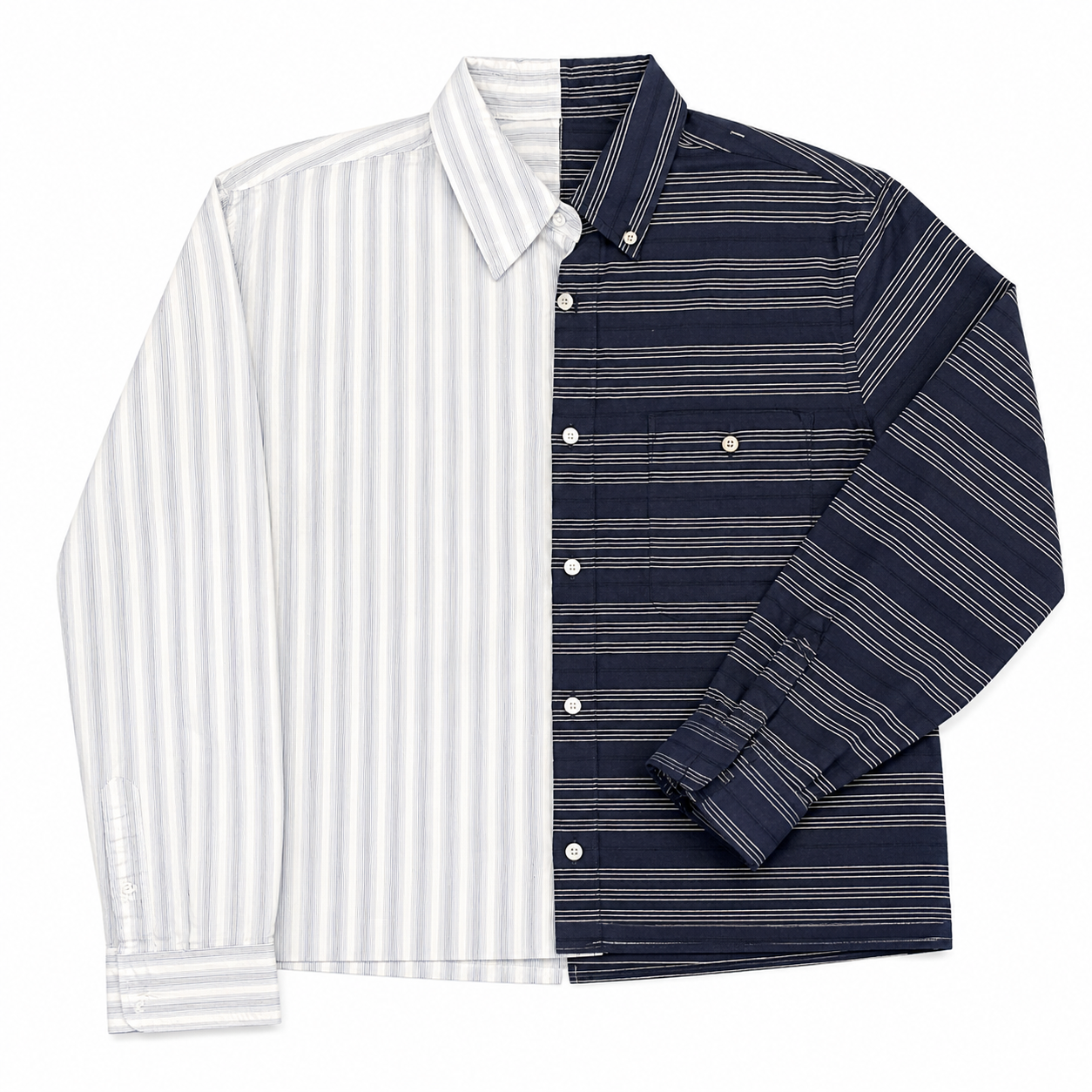 Fused Vertical-Horizontal Blue Striped Shirt
