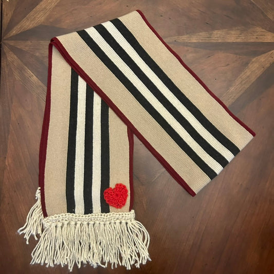 Burberry London Vintage Fringed Scarf with Heart