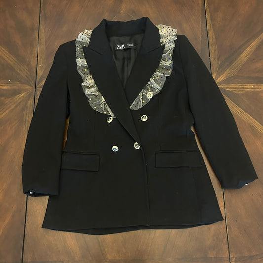 Zara Black Double-Breasted Blazer with Metallic Dotted Trim