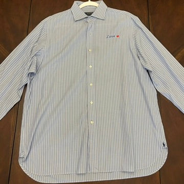Polo Ralph Lauren Blue/white striped Shirt with Love Embroidery