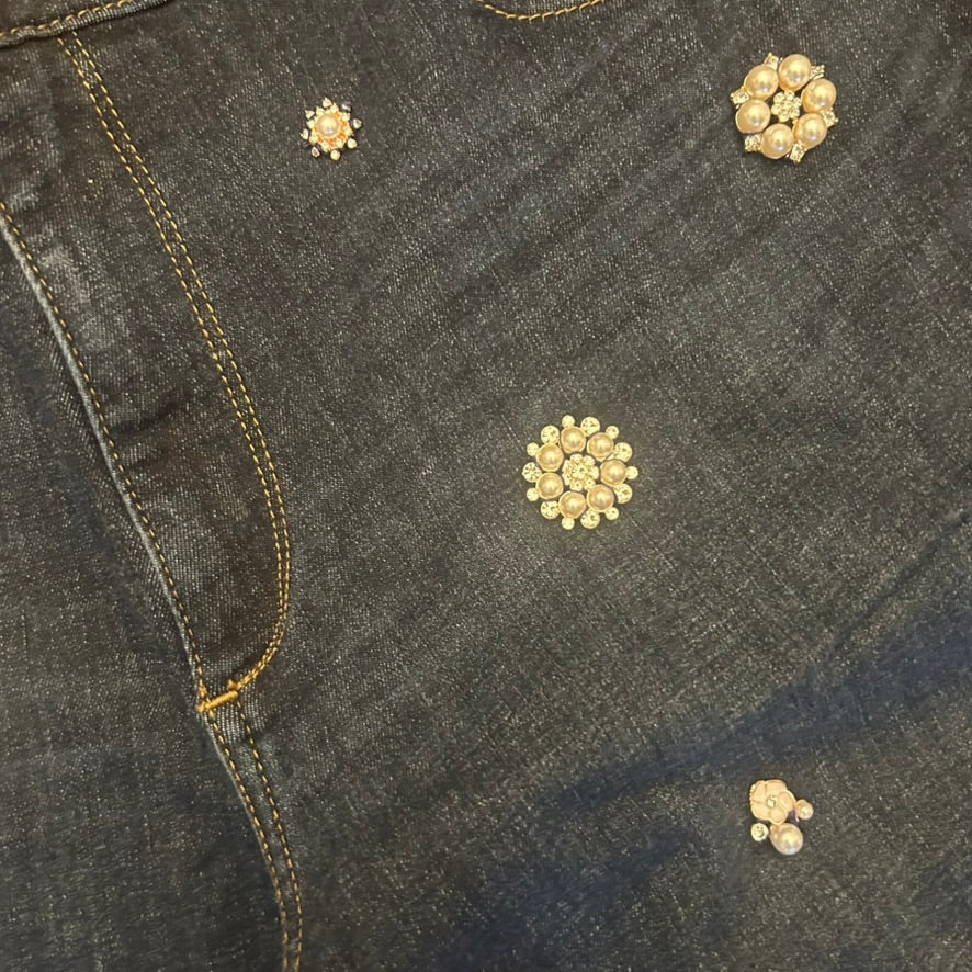 DL1961 Hi-Rise Curvy Bedazzled Straight-Leg Blue Jeans