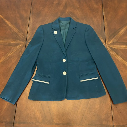 Petite Turquoise Blazer with Decorative Buttons and Pocket Borders
