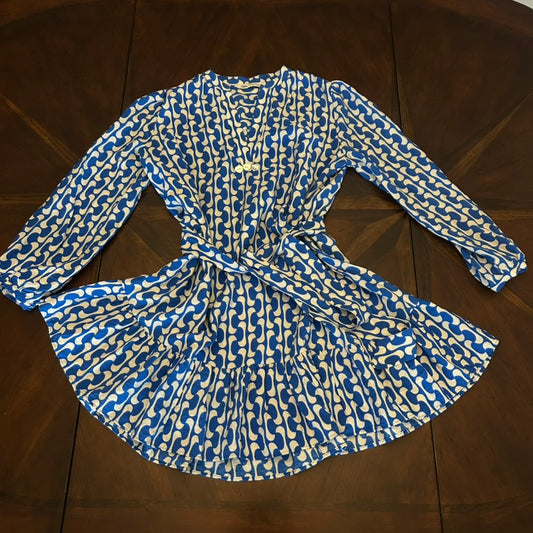 Zara Royal & White Swirl Blouson Printed Belted Dress