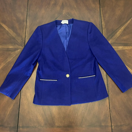 Russ Petites Purple 1-button Blazer with Rhinestone Pocket Trim