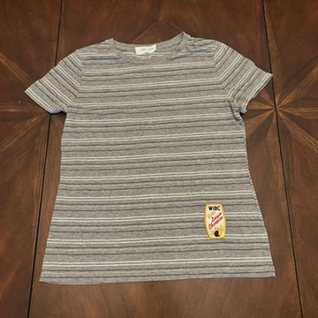 Grey Striped Shirt with Vintage Bowling Patch