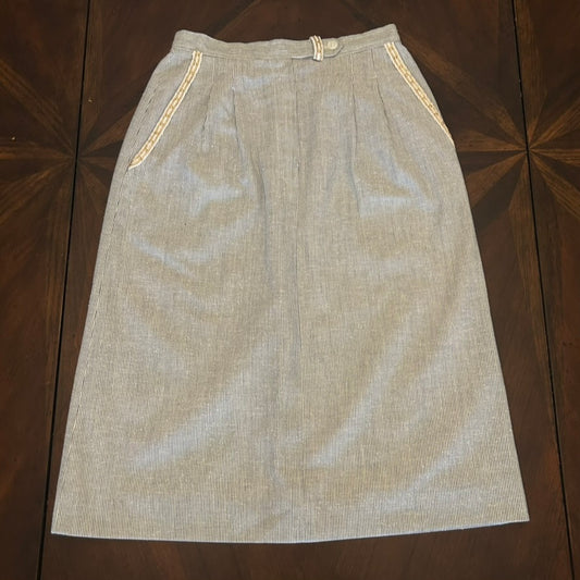 Evan Picone Navy/White Pinstripe Skirt with Trim