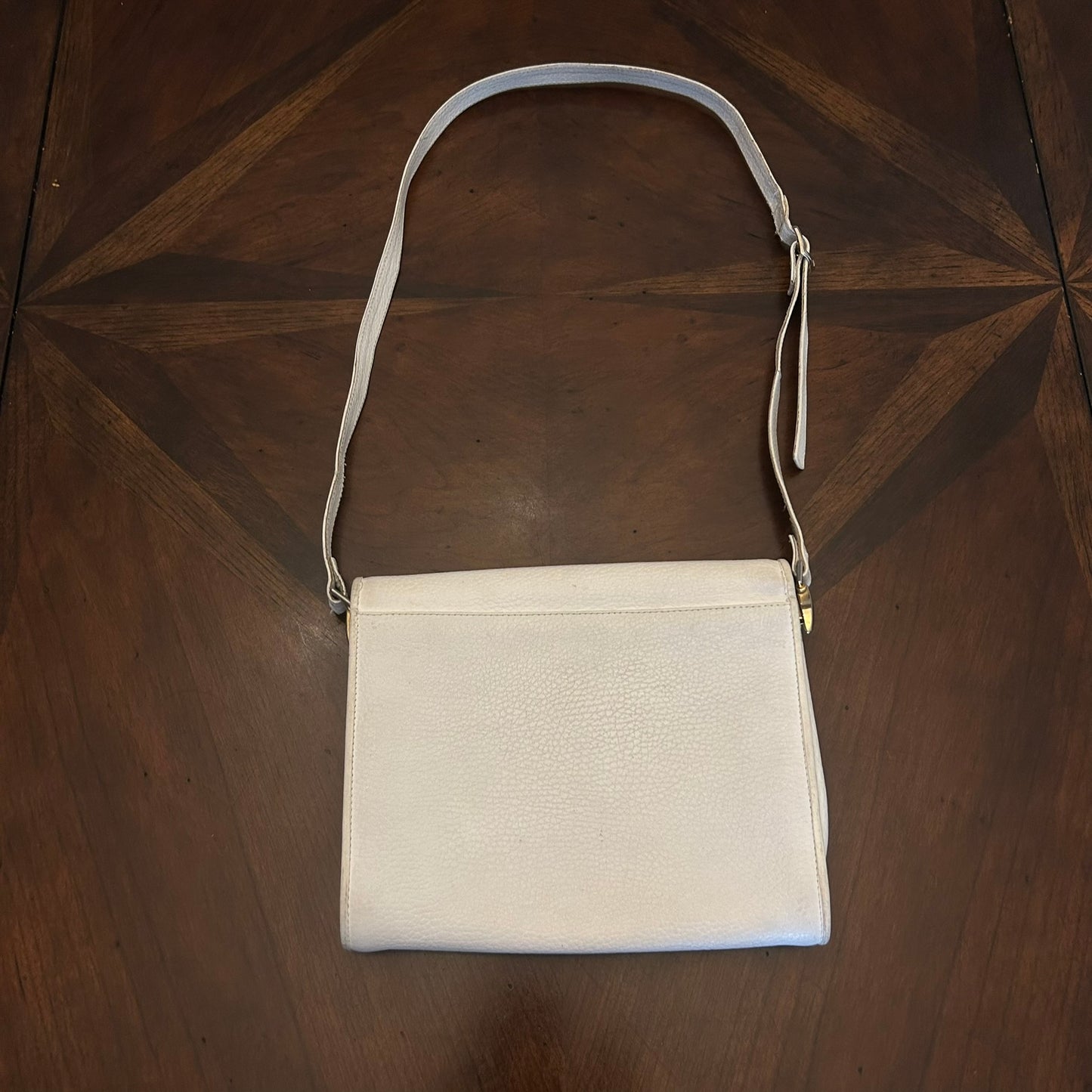 Ivory Leather Vintage Asymmetrical Flap Shoulder Bag