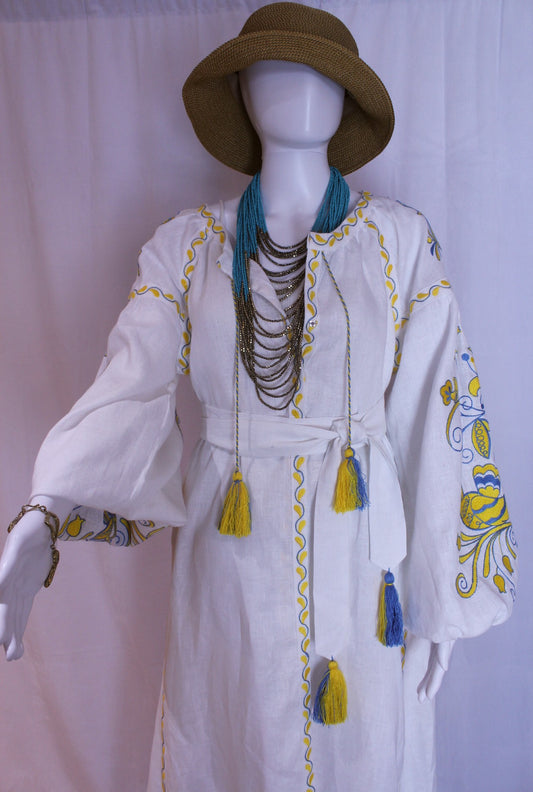 Ukraine Vyshyvanka White Embroidered Dress