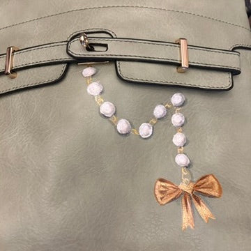 Leather Green handbag with Handpainted Pearl Artwork