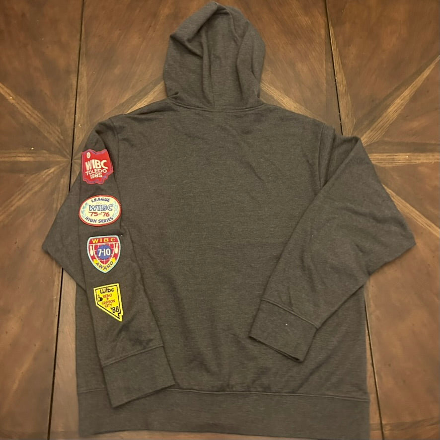 Fleece Hoodie in Black with Vintage Patches & Pin