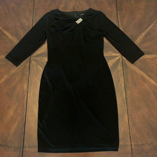 David Meister Black Jersey Dress with Hand-Painted Leopard Scarf Ring