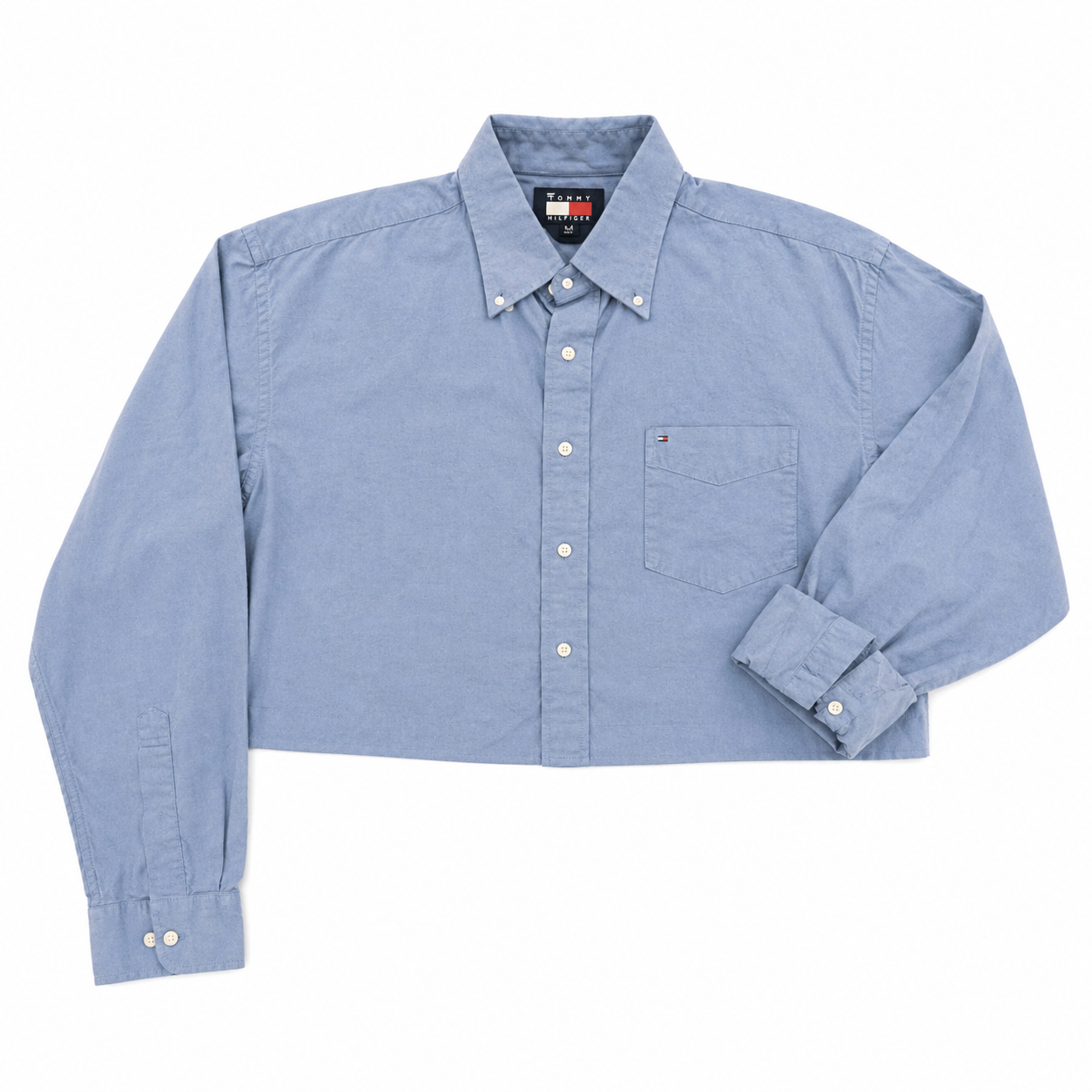 Tommy Hilfiger Cropped Periwinkle Button-Up Shirt with Pocket