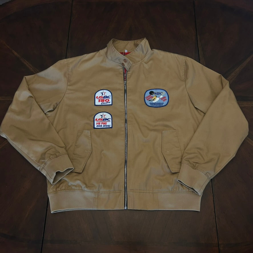 "Bob Walt" Khaki Zip Front Jacket with Vintage Patches