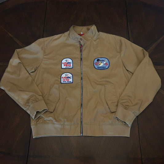 "Bob Walt" Khaki Zip Front Jacket with Vintage Patches