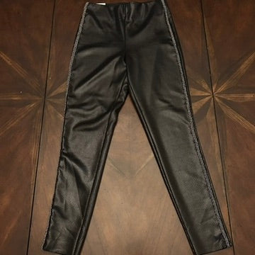 Zara Black Faux Snakeskin Pants with Beaded Side Panel