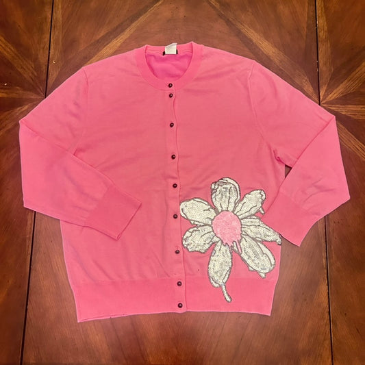 J.Crew Pink Cardigan with Floral Applique