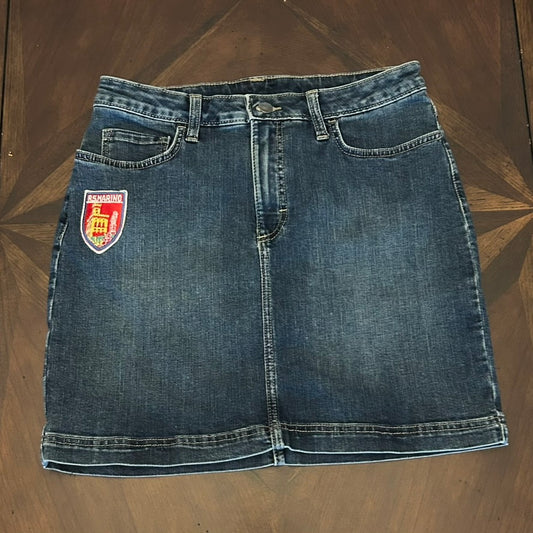 Denim Blue Short Skirt with Vintage Patch