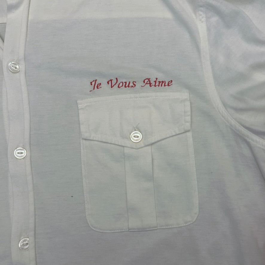 Polo by Ralph Lauren White Button-Up Shirt with "Je Vous Aime" Embroidery