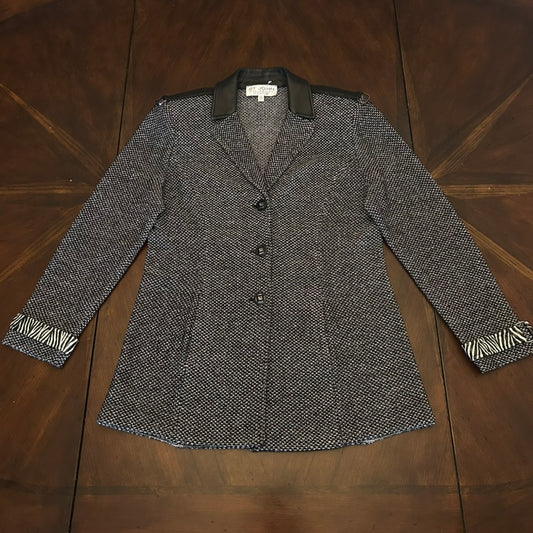 St. John Collection Birdseye Blazer with Leather Trim and Hand-Painted Wrist Trim