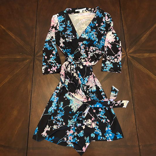 Diane von Furstenberg Wrap Dress with Blue and Pink Floral Print