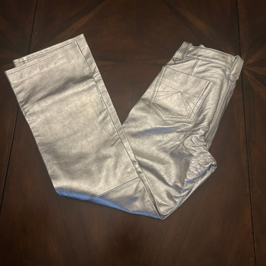 Coach Silver Metallic 5-Pkt Leather Pants
