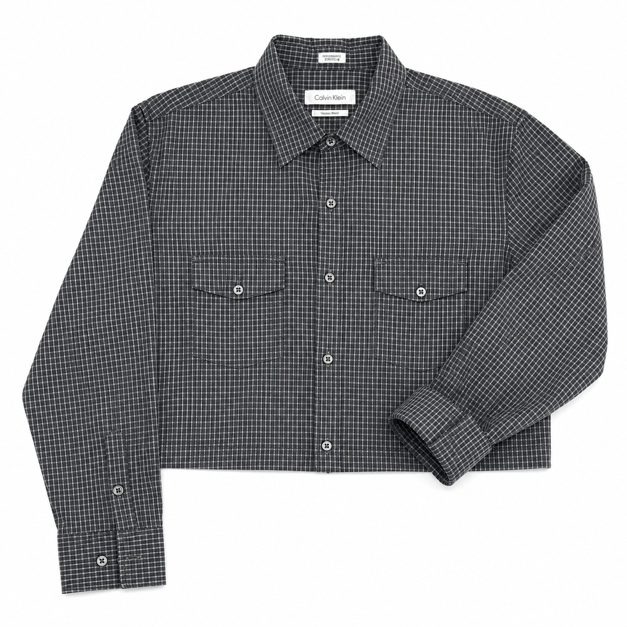 Calvin Klein Grey Tattersall Plaid Cropped Shirt