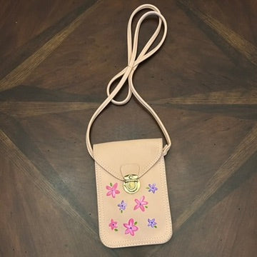 Light Pink Handbag with Hand-Painted Flowers