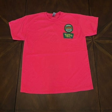Hot Pink Short-Sleeved Tee Shirt with Vintage Patches
