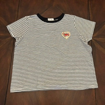 Black-and-white Striped Tee Shirt with Vintage Patch
