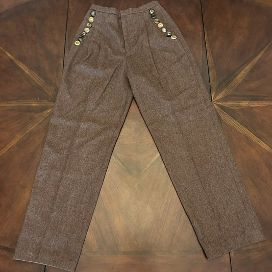 TICA Brown Trousers with Vintage Buttons at Pockets
