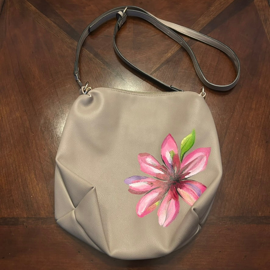 Clarks Small Taupe Shoulder Bag with Flower Artwork