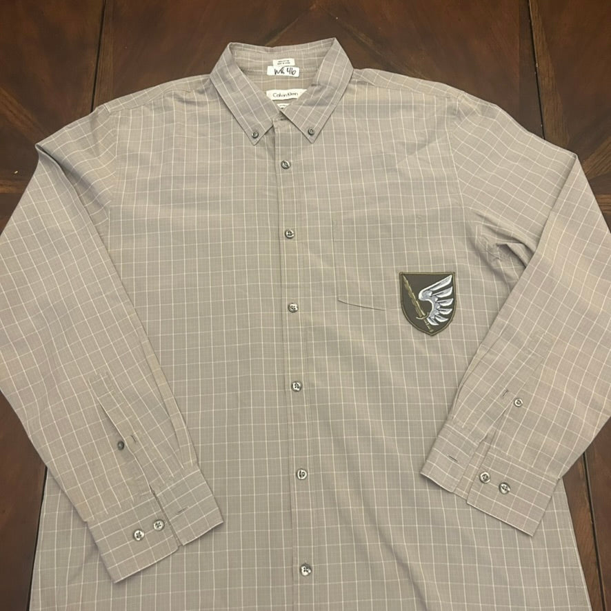 Calvin Klein Grey Button-Front Shirt with Vintage Patch