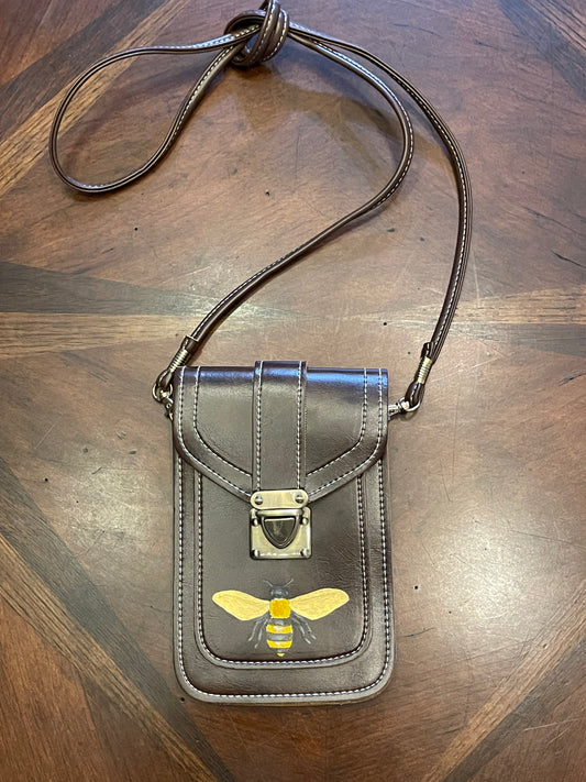 Minibag in Brown Leather with Handpainted Bumblebee