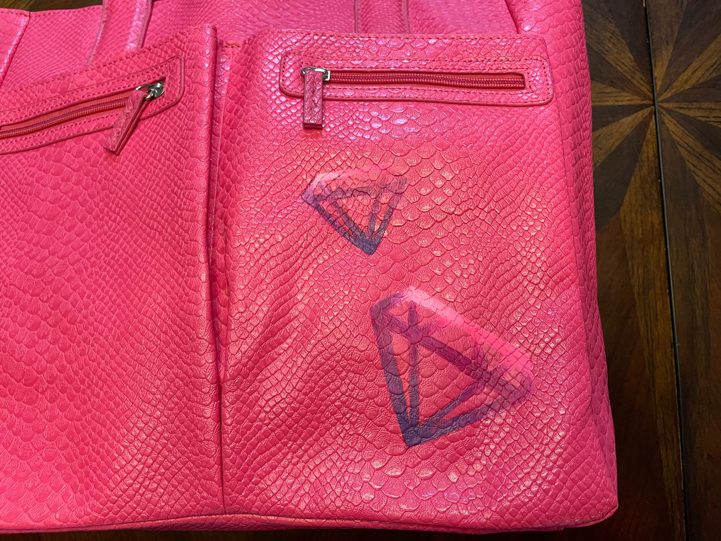 Neiman Marcus Pink Tote with Handpainted Jewel Artwork