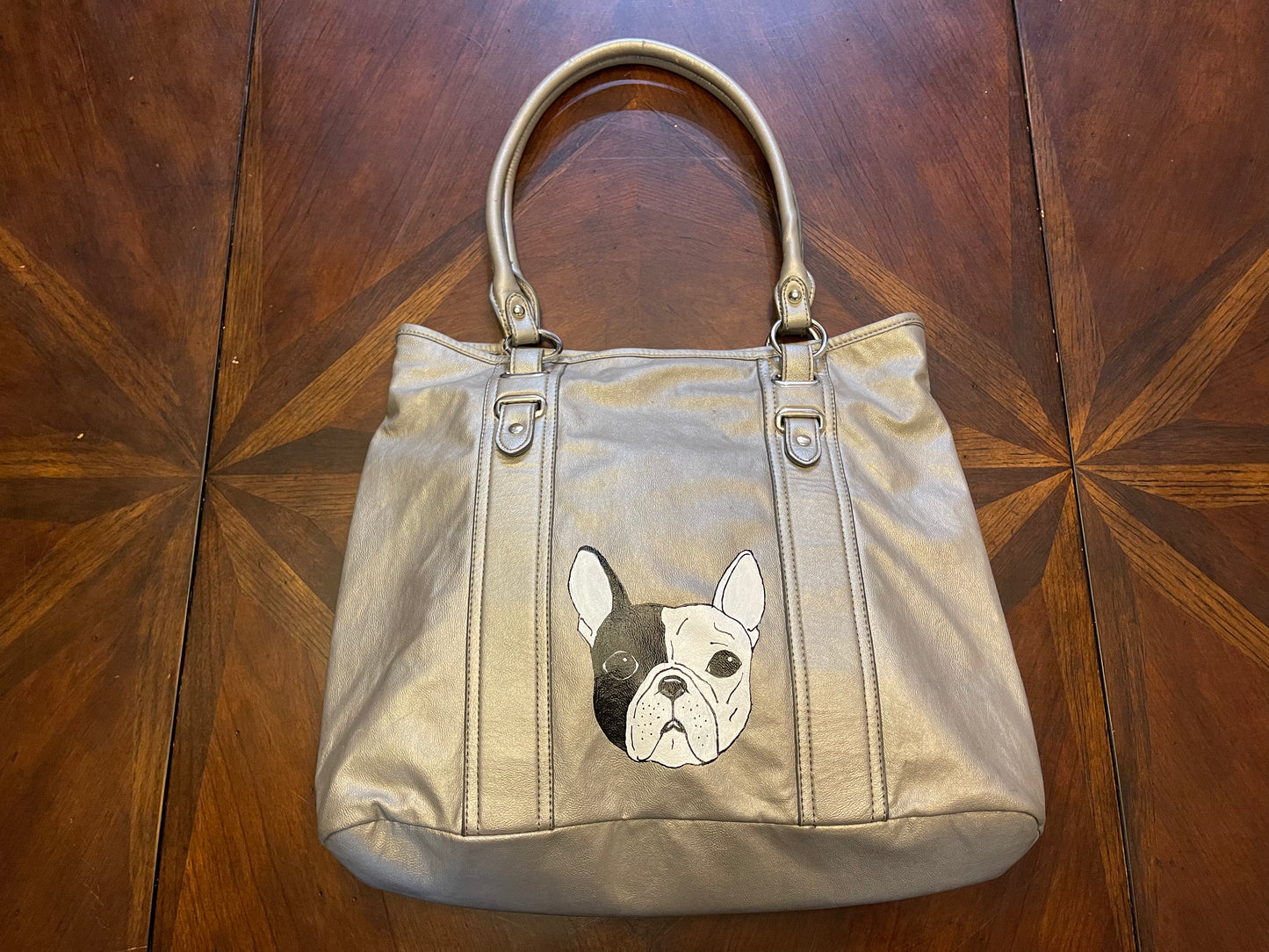 Apt 9 Metallic Handbag with Handpainted Bulldog Artwork