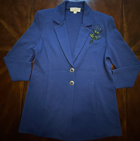 St. John Collection Royal Blue Single-Breasted Blazer with Applique