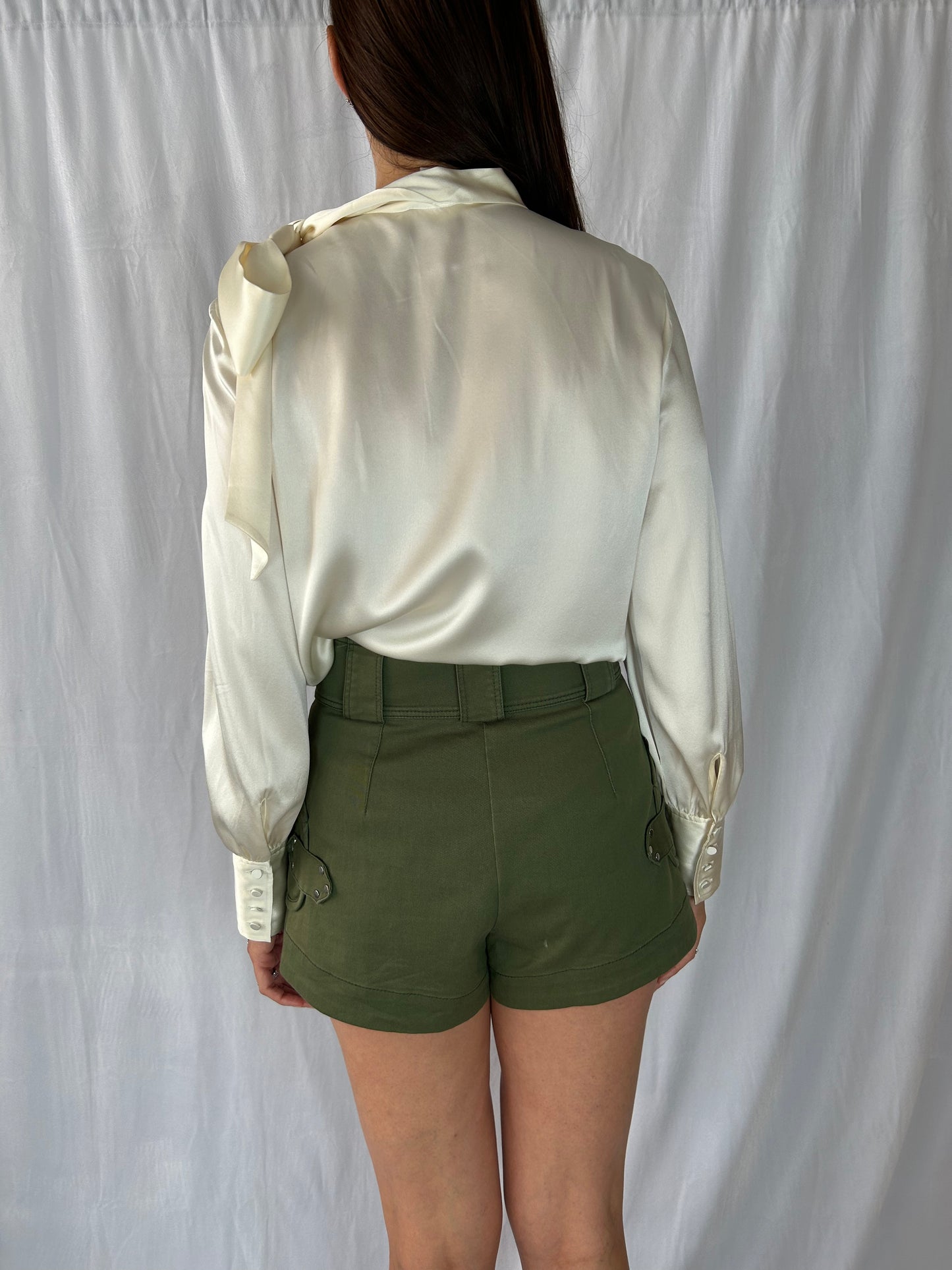 J. Crew Collection Ivory Long-Sleeve Side-Tie Charmeuse Blouse with Beading on Collar