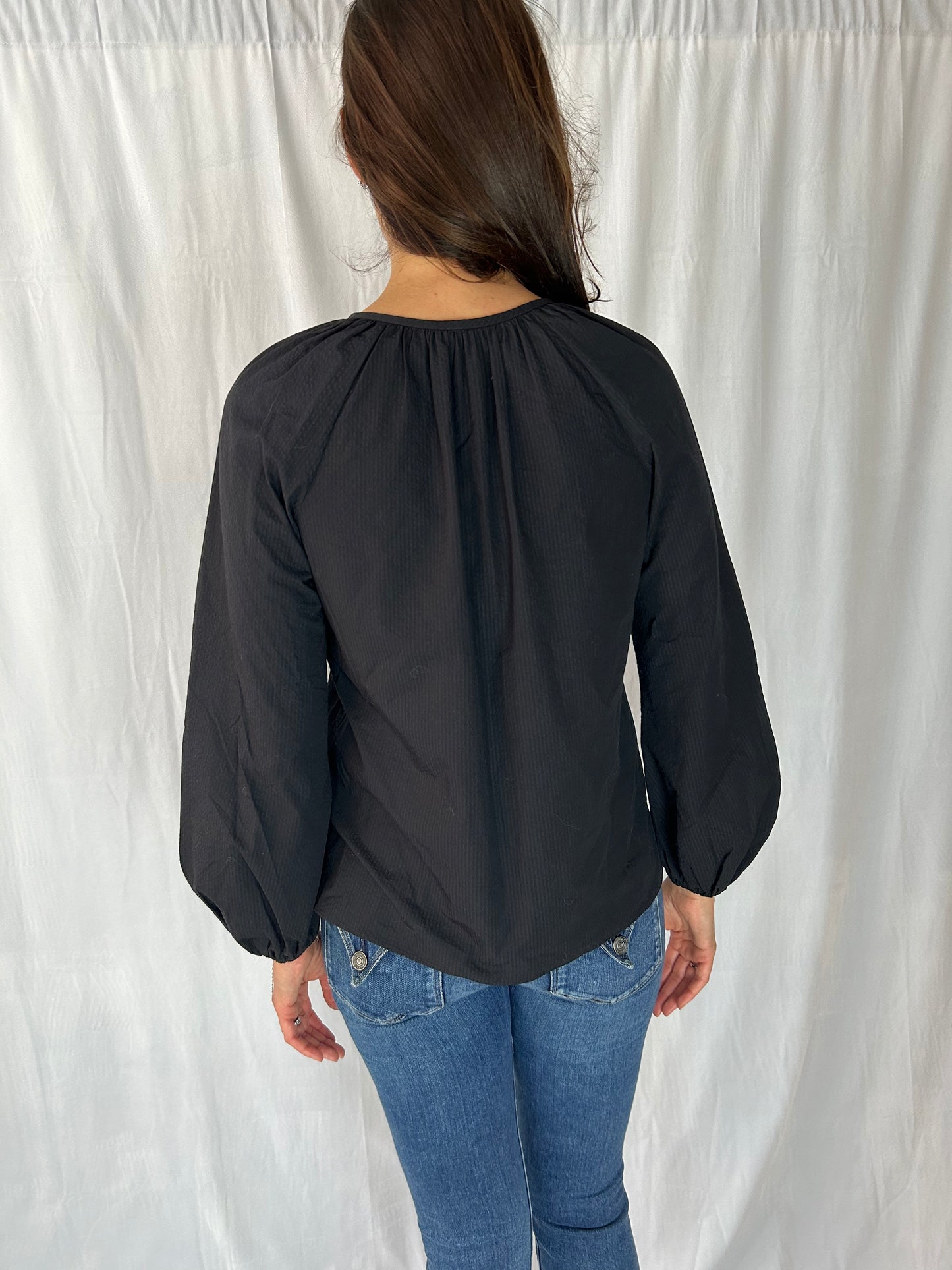 Kate Spade Navy Long-Sleeve Jewel-Neck Blouse
