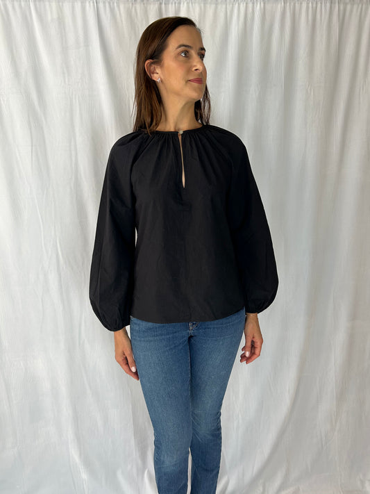 Kate Spade Navy Long-Sleeve Jewel-Neck Blouse with Pearl Sleeves
