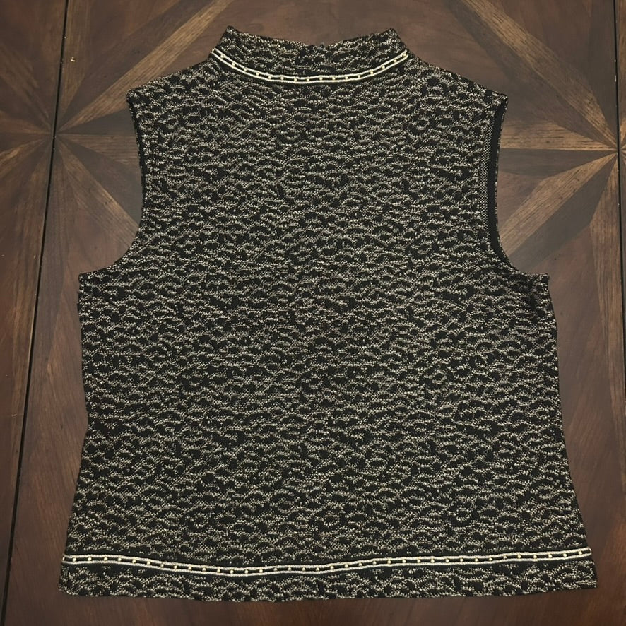 St. John Sleeveless Gold/Metallic/Black Knit Top