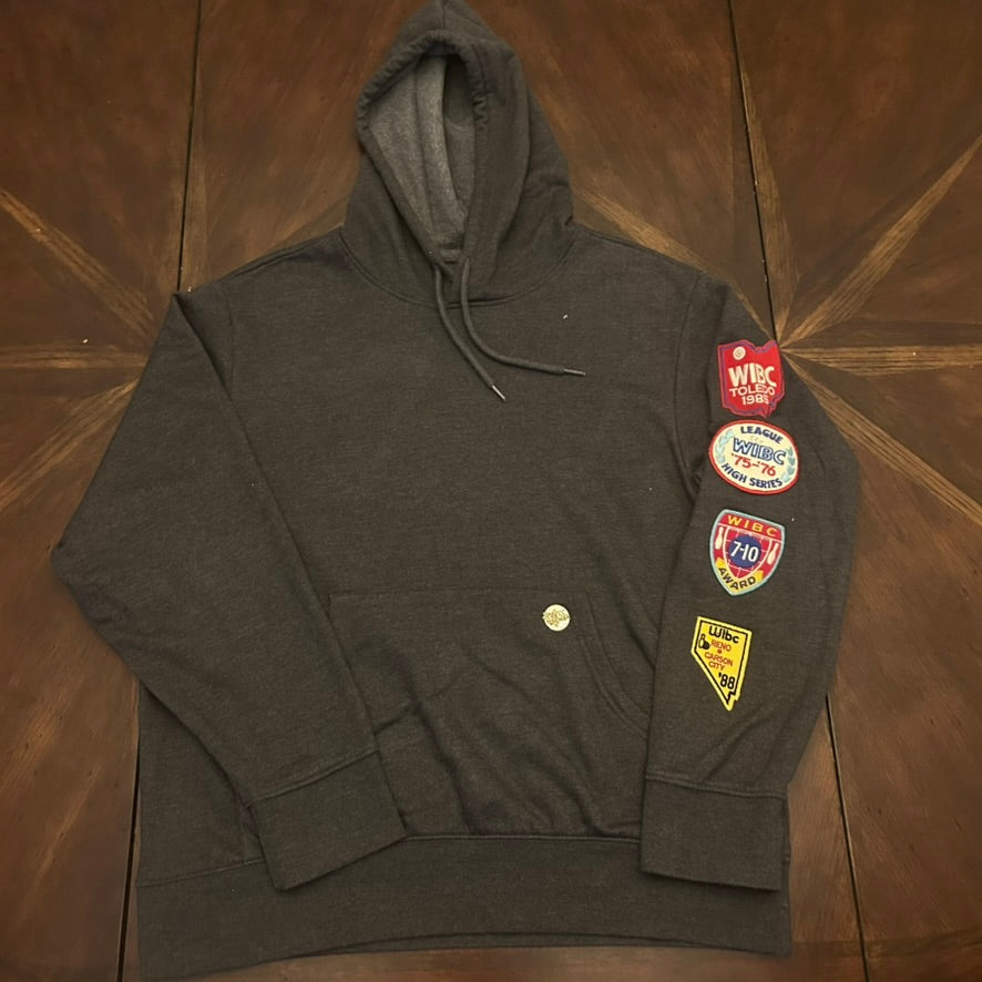Fleece Hoodie in Black with Vintage Patches & Pin