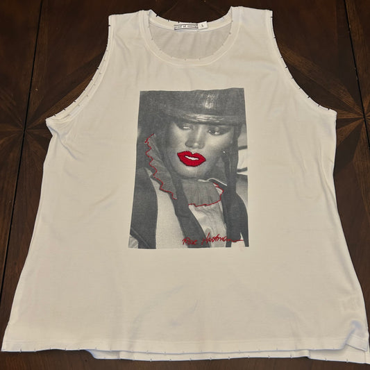 Grace Jones Graphic Tank Top with Lips Applique