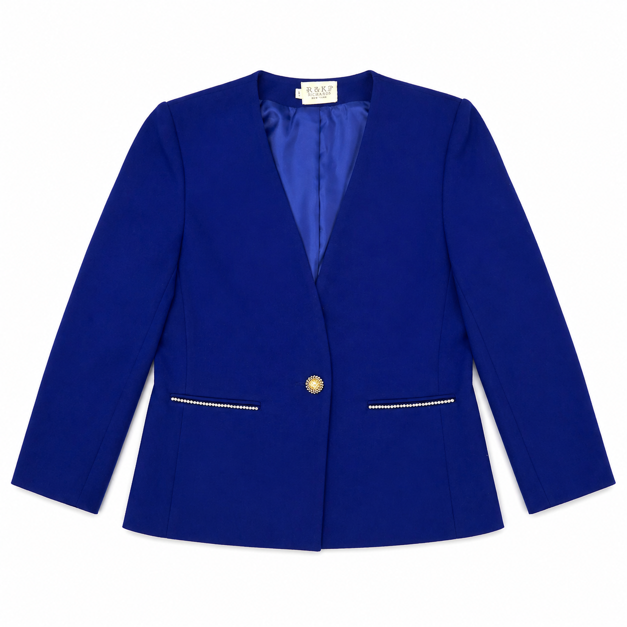 Russ Petites Purple 1-button Blazer with Rhinestone Pocket Trim