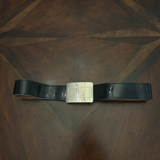 Abbe Creation Black Patent Belt with Silver Buckle